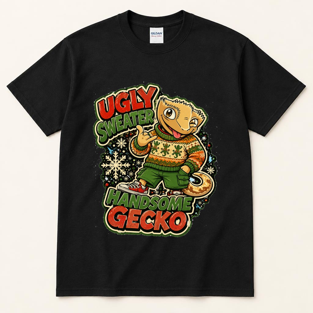 Ugly Sweater Handsome Gecko black tee