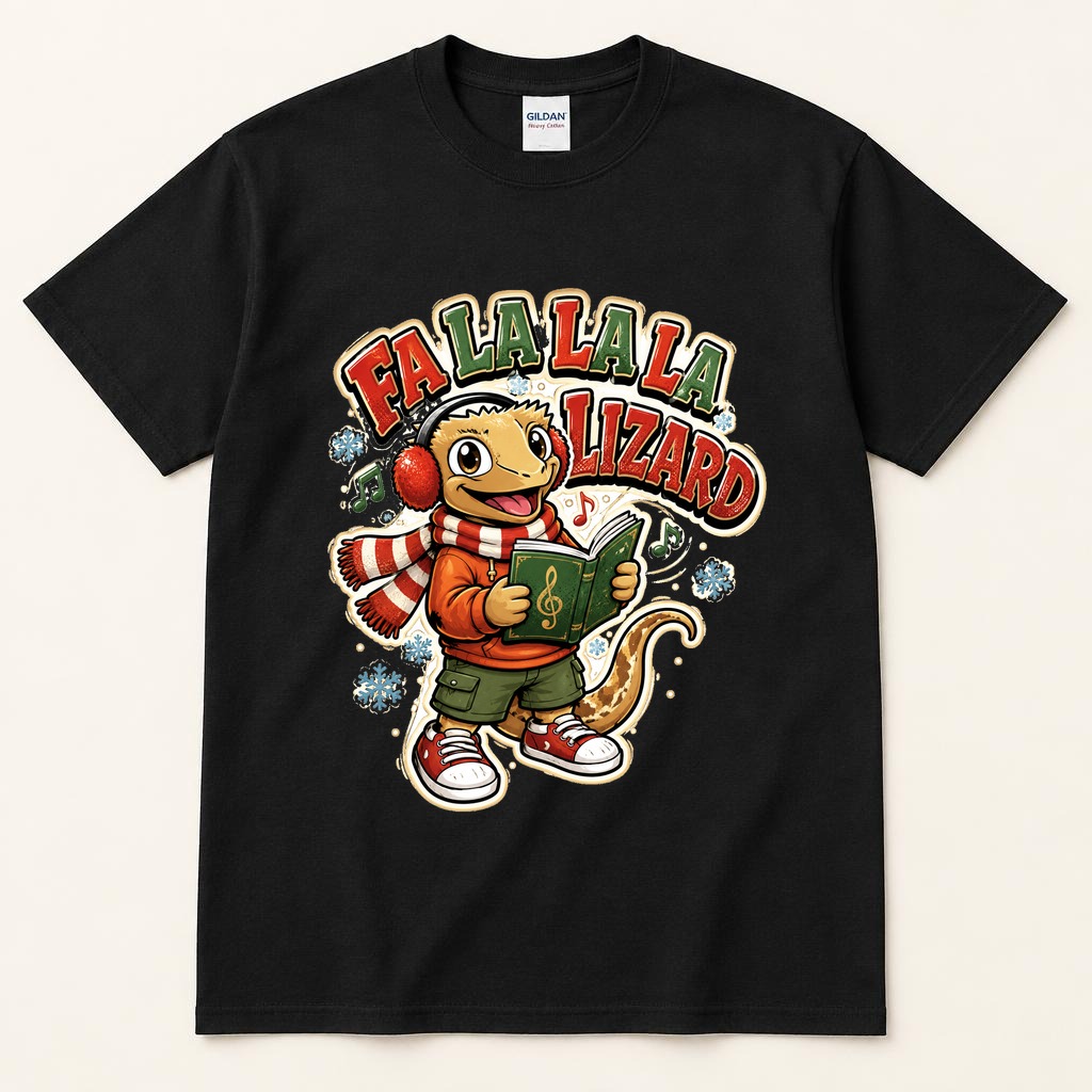 Fa La La La Lizard black tee